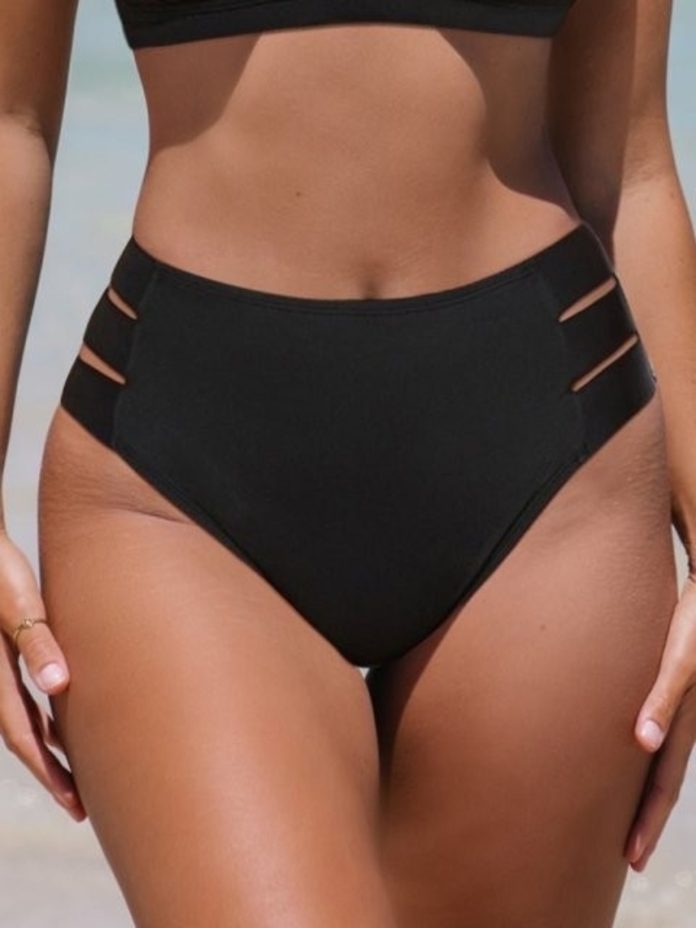 High-Cut Black Women’s Bikini Bottom with Double Side Straps